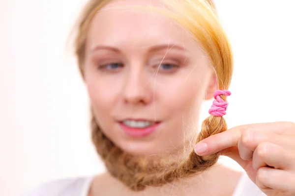 Blonde girl with braid hair — Stock Photo, Image