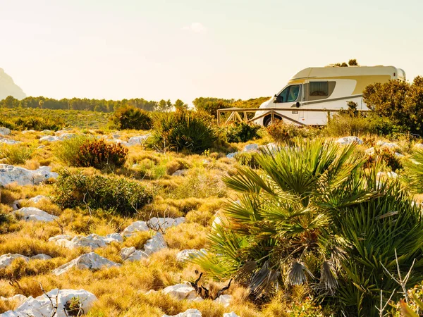 Campingbil på strand, camping i naturen – stockfoto