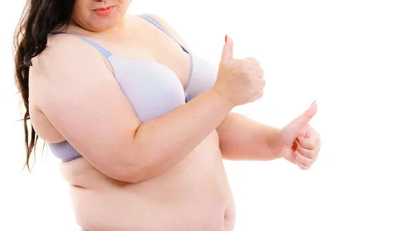 Big woman in bra, body positive. — Stock Photo, Image