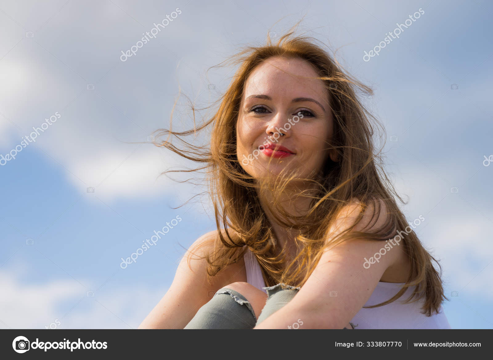 Gorgeous Romantic Girl Outdoors Brown Long Hair Blowing Wind Sky Stock Photo by ©Voyagerix 333807770 Gorgeous Romantic Girl Outdoors Brown Long Hair Blowing Wind Sky Stock Photo by ©Voyagerix 333807770