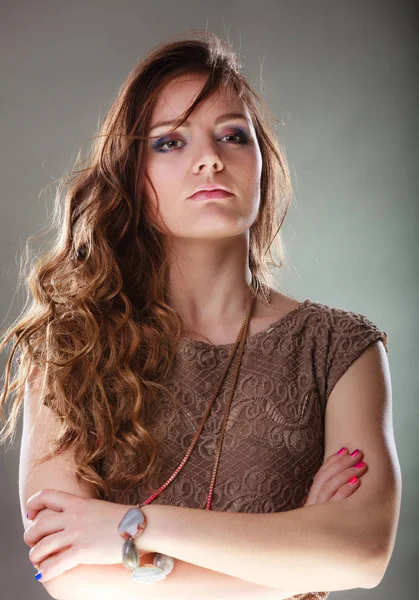 Mysterious enigmatic attractive woman girl. — Stock Photo, Image