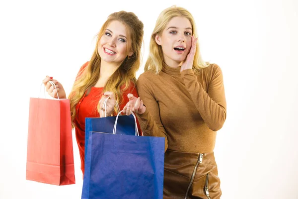 Twee modieuze vrouwen met boodschappentassen — Stockfoto
