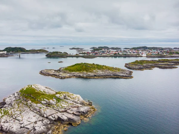 Havadan görünümü. Lofoten Adaları manzara, Norveç — Stok fotoğraf