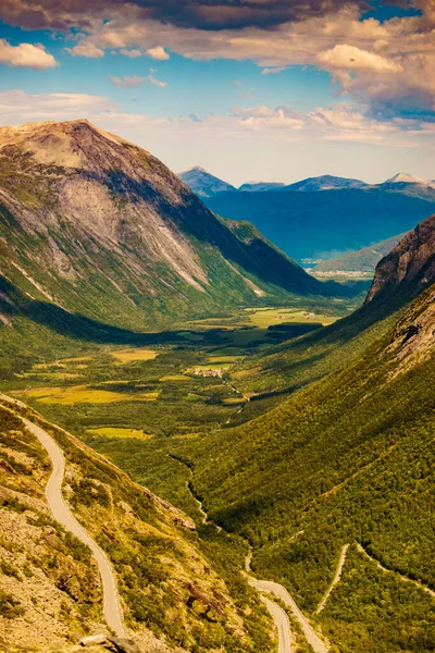 View Green Summer Valley Fromtrollstigen Mountain Area Norway Europe National — Stock Photo, Image