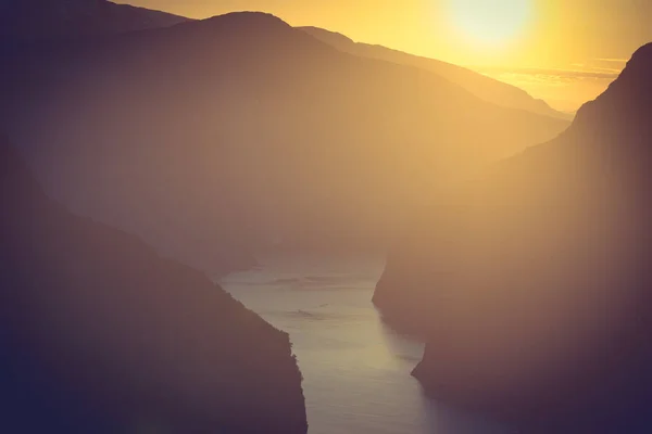 Aurlandsfjord Paisagem Fiorde Pôr Sol Noruega Escandinávia Rota Turística Nacional — Fotografia de Stock