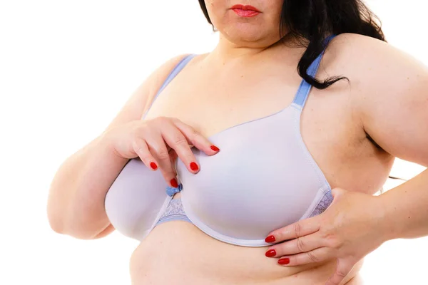 Size Fat Mature Unrecognizable Woman Wearing Bra White Female Breast — Stock Photo, Image