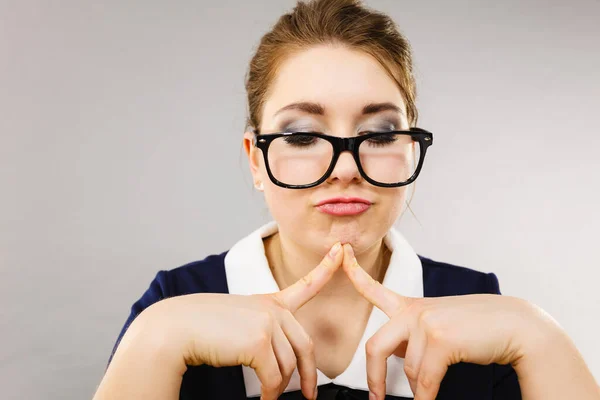 Business Woman Wearing Eyeglasses Working Office Being Focused Looking Something — Stock Photo, Image