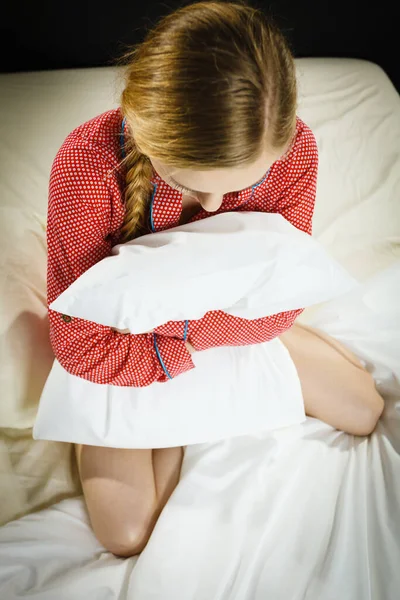Psykisk Ohälsa Depression Sömnlöshet Koncept Sorgsen Depressiv Ung Kvinna Tonåring — Stockfoto