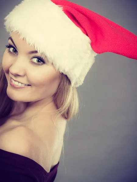 Natale Abbigliamento Stagionale Concetto Natale Invernale Donna Felice Con Cappello — Foto Stock