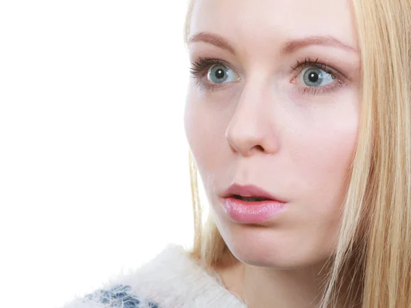 Gestures Emotions Concept Very Stunned Shocked Astonished Woman Face Closeup — Stock Photo, Image