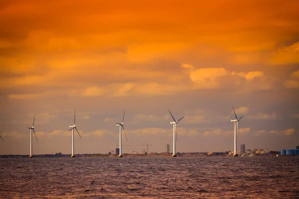 Granja Generadora Aerogeneradores Para Producción Energía Renovable Sostenible Alternativa Largo —  Fotos de Stock