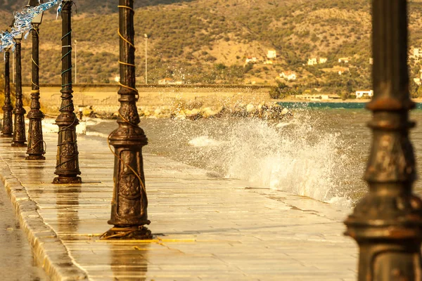 Greece Sea Coastline Resort Village Promenade Walking Area Seaside Greek — Stock Photo, Image