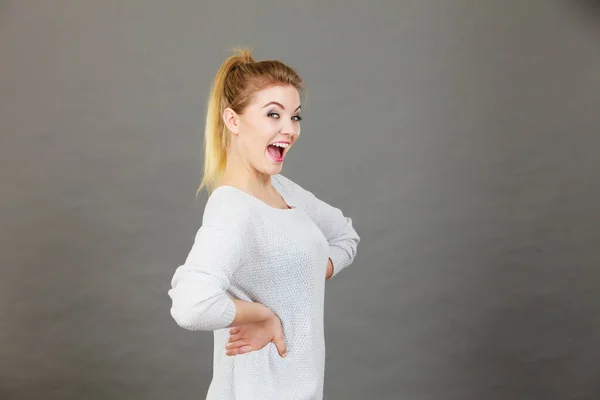 Felicidad Enfrenta Concepto Expresiones Retrato Mujer Rubia Alegre Feliz Sonriendo —  Fotos de Stock