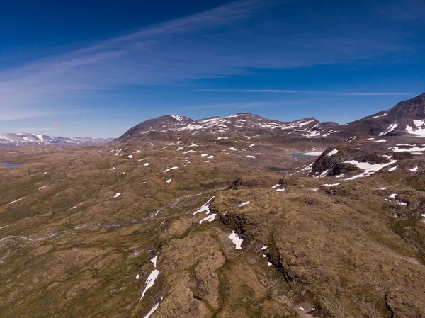 Sommar Fjäll Landskap Norge Nationell Turist Naturskön Väg Sognefjellet Flygbild — Stockfoto