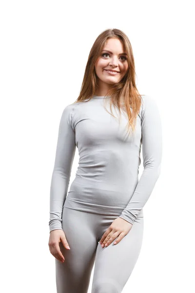 Fit Fitness Slim Woman Sporty Girl Wearing Hot Gray Sports — Stock Photo, Image