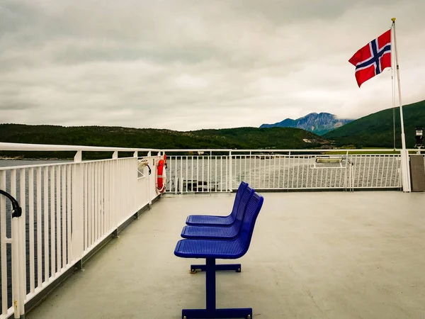 Feribot Güvertesi Boş Koltuklar Deniz Manzaralı Bognes Lodingen Den Lofoten — Stok fotoğraf