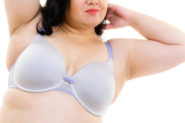 Size Fat Mature Woman Wearing Comfortable Bra White Female Breast — Stock Photo, Image
