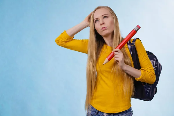 Smart Young Woman Going School College Wearing Backpack Holding Big — Stock Photo, Image