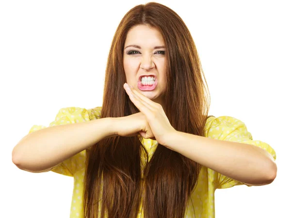 Serieuze Vrouw Die Stopt Afstand Neemt Van Gebaar Time Out — Stockfoto