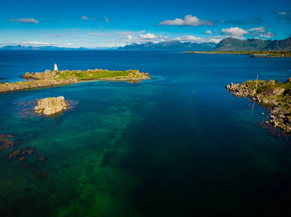 Scenic Seascape Lighthouse Hovsund Fishing Port Gimsoya Lofoten Islands Norway — Stock Photo, Image