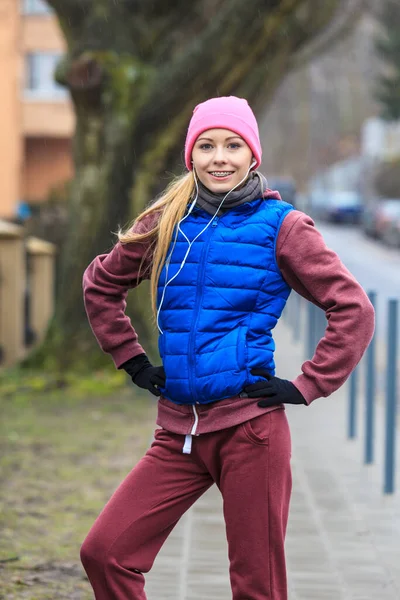 Outdoor Sport Exercises Sporty Outfit Ideas Woman Wearing Warm Sportswear  Stock Photo by ©Voyagerix 423823348