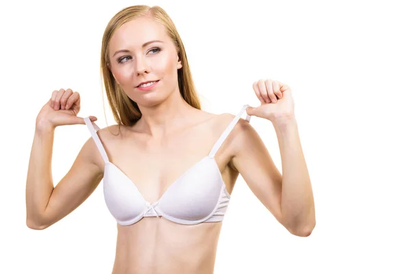 Slim Young Woman With Small Boobs Wearing Too Big Bra, Gaping Cups, Wrong  Size Lingerie. Bosom, Brafitting And Underwear Concept. Stock Photo,  Picture and Royalty Free Image. Image 152736637.