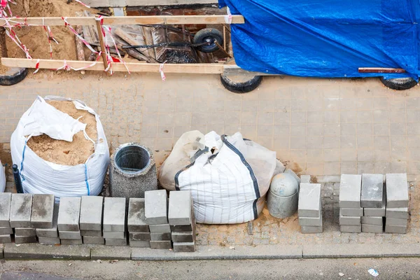 Koncept För Ombyggnad Städer Renovering Och Reparation Gatubeläggningen Utsmyckning Arkitekturutrustning — Stockfoto