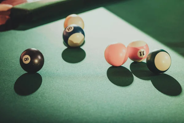 Billiard Cue Balls Green Table Pool Game — Stock Photo, Image