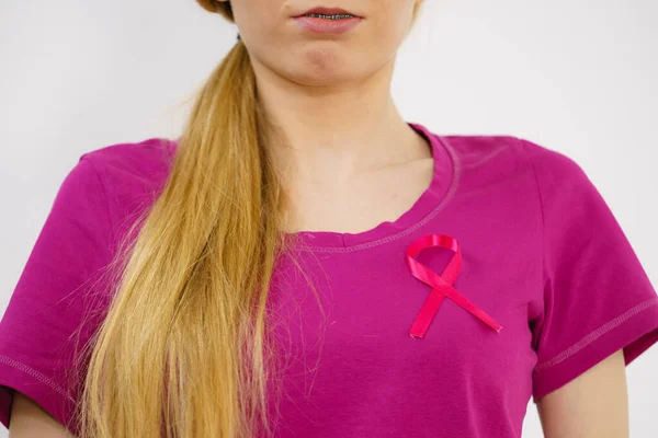 Opieki Zdrowotnej Medycyny Pojęcie Kobieta Wstążki Świadomości Raka Piersi Różowy — Zdjęcie stockowe