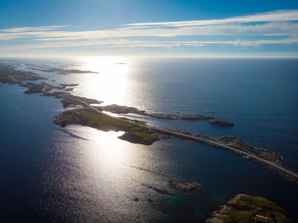 Hava Görüntüsü Dünyaca Ünlü Atlantik Karayolu Köprüsü Norveç Avrupa Sında — Stok fotoğraf
