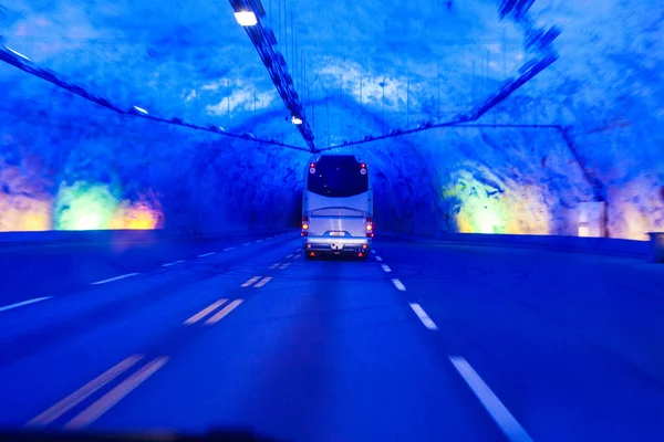Bus Dans Tunnel Laerdal Norvège Long Tunnel Routier Monde Reliant — Photo