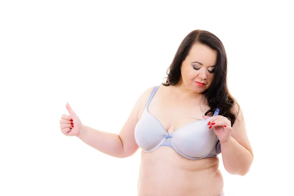 Size Fat Mature Woman Wearing Bra White Female Breast Lingerie — Stock Photo, Image