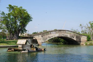 Parkta Türbin Döner Su, Köprü ve Ağaç
