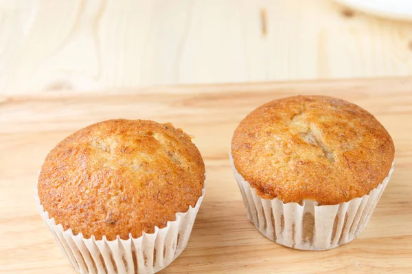 Banana Cup Cake Placed Wooden Floors Copy Space — Stock Photo, Image