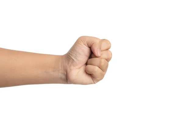 Garstka Samotnych Kobiet Pokaż Rękę Zaciśniętymi Palcami Pięści Białym Tle — Zdjęcie stockowe