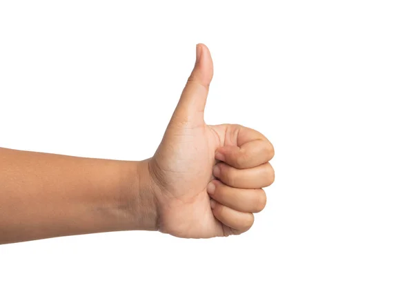 Showing Hand Thumbs Isolated White Background Which Symbol Great Satisfaction — Stock Photo, Image