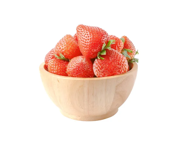 Freshness Ripe Strawberries Wooden Bowl Isolated White Background Clipping Paths — Stock Photo, Image