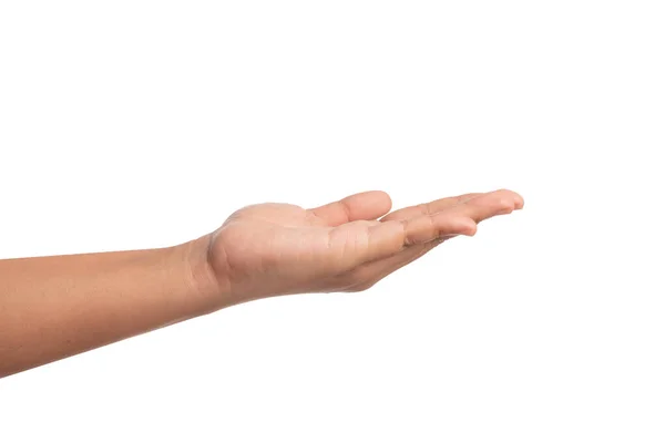 Otwórz Dłoń Lewej Ręki Żeby Coś Ubłagać Kobiety Ręcznie Izolowane — Zdjęcie stockowe