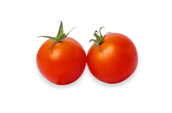 Dois Tomates Vermelhos Isolados Fundo Branco Tomate Cereja Pequeno Que — Fotografia de Stock