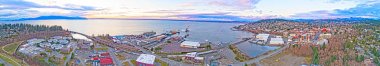 Bellingham Washington ABD panoramik havadan görünümü Fairhaven mahalle Chuckanut Bay San Juan Adaları