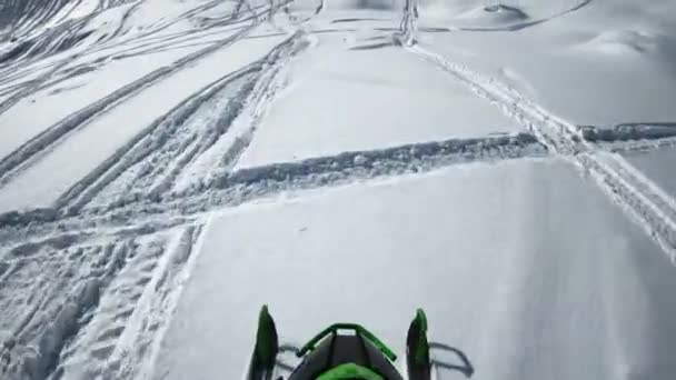 Point View Footage Person Riding Snowmobile Snowy Mountain — 비디오