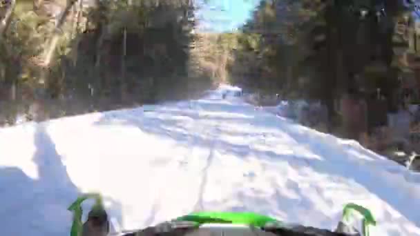 Point View Footage Person Riding Snowmobile Snowy Mountain — 비디오