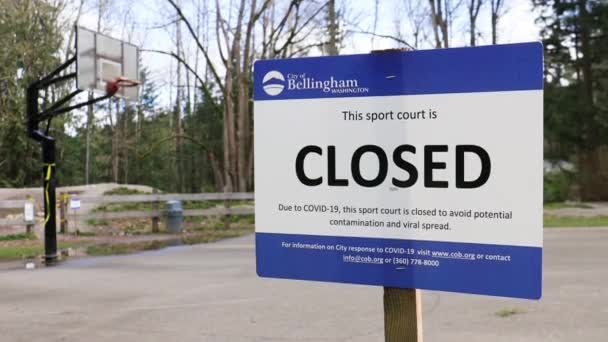 Bellingham Ουάσιγκτον Ηπα Μαρτίου 2020 Sports Basketball Court Κλειστό Sign — Αρχείο Βίντεο