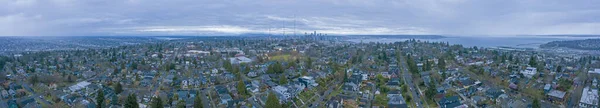 Queen Anne Housing Neighborhood Aerial Panoramic View Cityscape Gloomy Cloudy — Stock Fotó