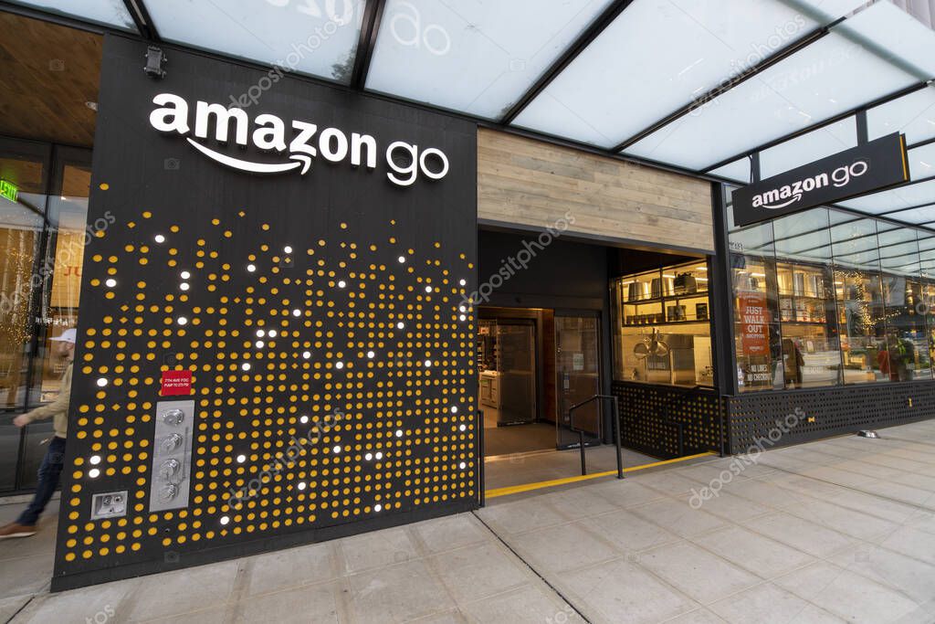 Seattle, Washington USA - Dec 2, 2019: Outside Amazon Go Cashierless Store