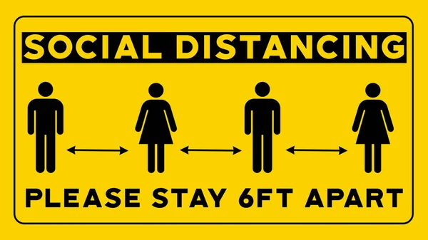 Social Distancing Please Stay 6Ft Apart Yellow Sign — Stock Photo, Image