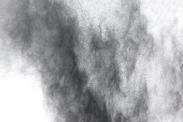 Esplosione Polvere Nera Sfondo Bianco Particelle Carbone Schizzato Sfondo Bianco — Foto Stock