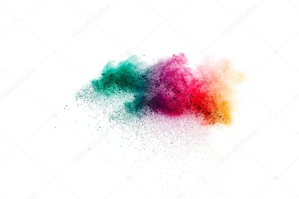 abstract color dust explosion on white background.abstract powder splatter background,Freeze motion of color powder exploding/throwing color powder