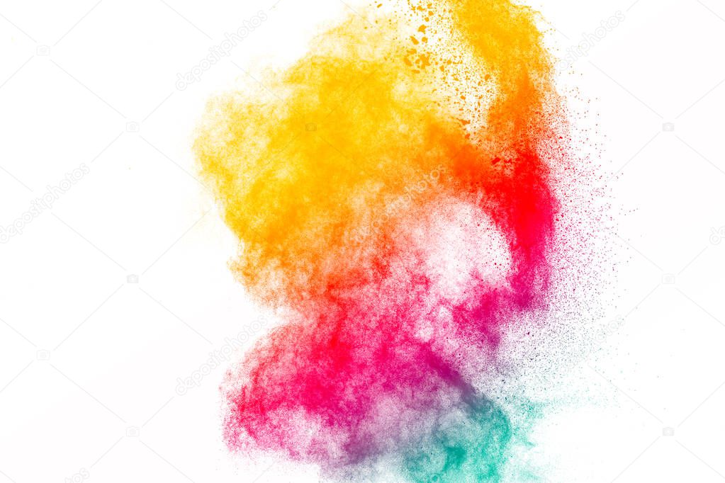 abstract color dust explosion on white background.abstract powder splatter background,Freeze motion of color powder exploding/throwing color powder