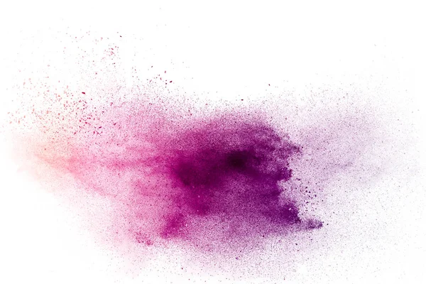 Lila Teilchen Explodieren Auf Weißem Hintergrund Gefrierbewegung Von Lila Staubspritzern — Stockfoto